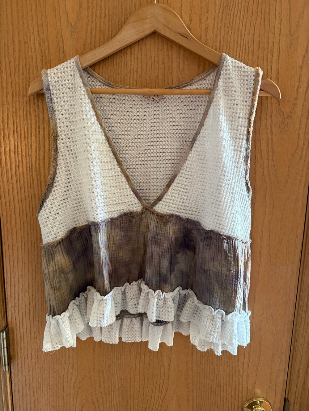 POL Cottagecore Boho Marble Patchwork Ruffle Peplum Crop Tank Women Size L - Picture 1 of 9